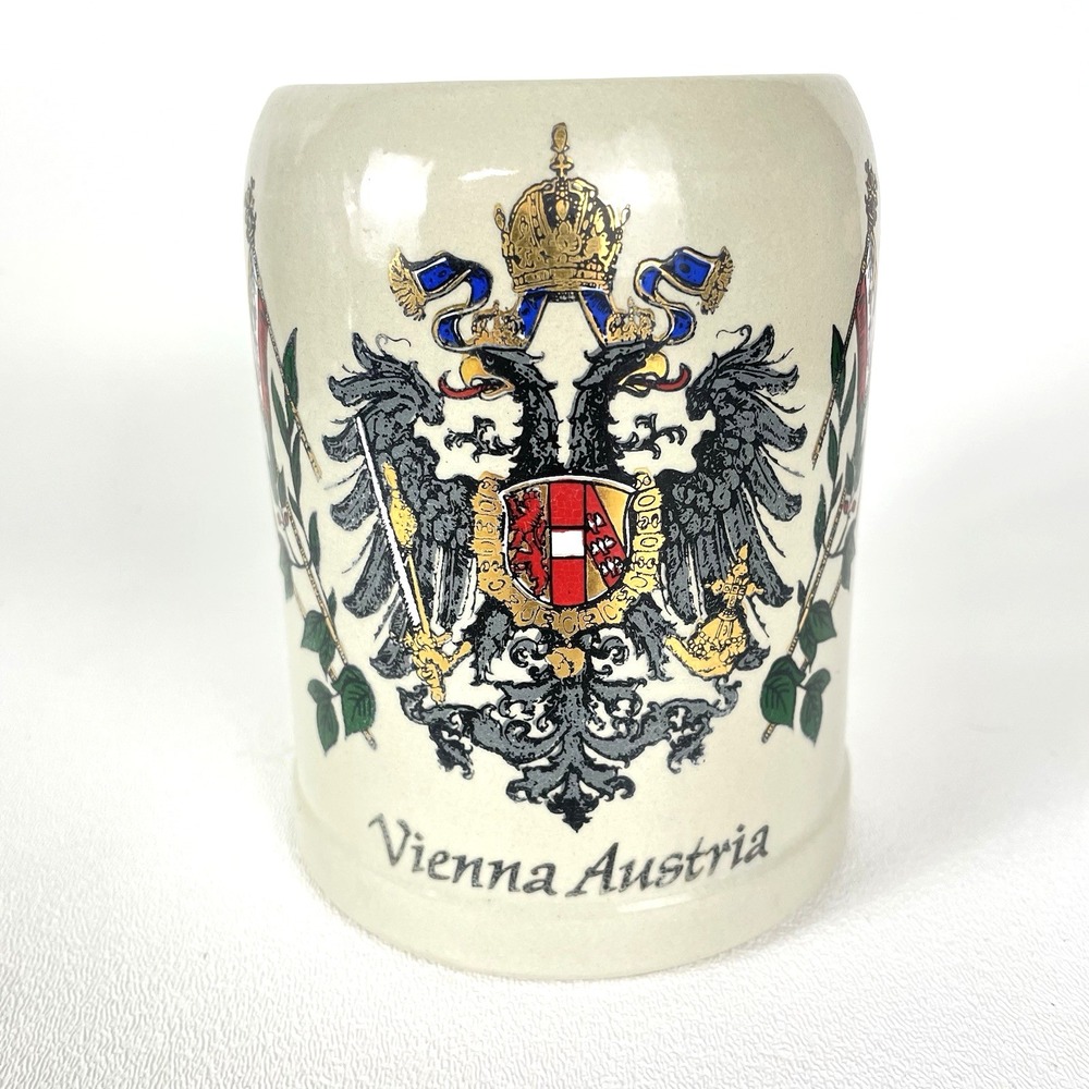 Vintage King Austria Beer Stein Mug Hand made Handarbeit Vienna Eagle Coat Arms